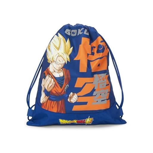 Franco Cosimo Panini dragon ball - sacca coulisse ufficiale dragon ball, compatta e versatile, con tasca con chiusura a zip sul retro, ideale per palestra, scuola, viaggi, porta merenda, idea regalo bambini, 35x42hx2 cm