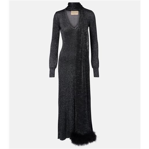 Valentino abito lungo con lamã© e piume