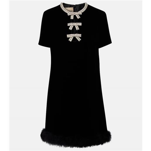 Valentino abito corto in velluto con piume