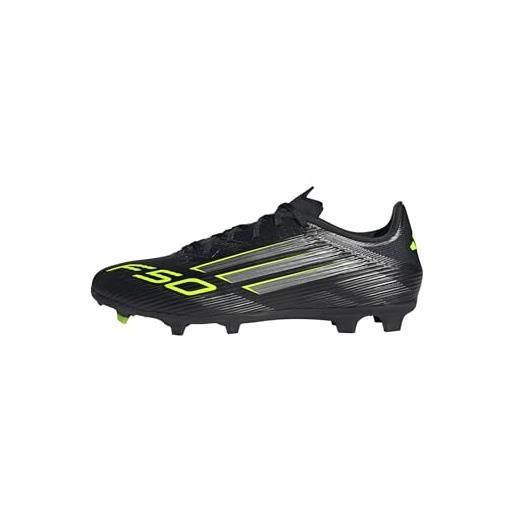 adidas f50 league firm ground football boots, scarpe da calcio unisex-adulto, core black/iron metallic/lucid lemon, 38 2/3 eu