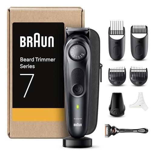 Braun series 7 regolabarba uomo e rasoio elettrico barba con lama barba problade, 40 lunghezze, accessori da barbiere, base di ricarica, custodia, bt7441 nero elettrico