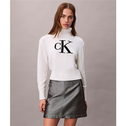 Calvin klein jeans maglione a collo alto in morbida ciniglia donna