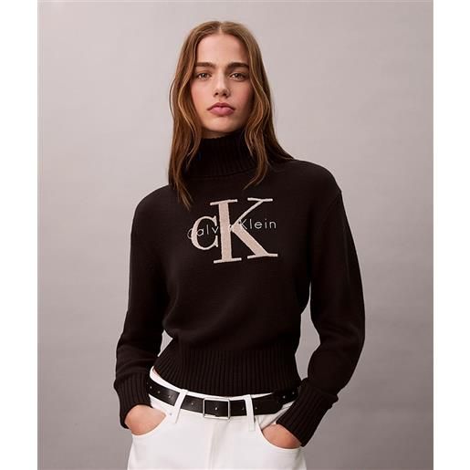 Calvin klein jeans maglione a collo alto in morbida ciniglia donna