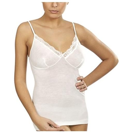 Vajolet by selina canottiera donna intimo in misto lana e pizzo spalla stretta ss6385 misure 3-4-5-6-7-8 bianco e nero (6 xxl it donna, bianco)