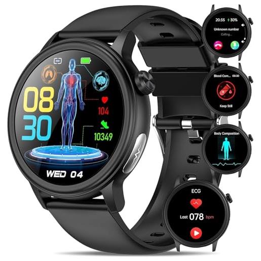 YYKY 1.39 orologio smartwatch ecg+hrv/𝐆li𝐜𝐞m𝐢a/24h pressione sanguigna/sonno/cardiofrequenzimetro/bmi/spo2/acido urico/lipidi, orologio salute fintess tracker con funzione telefono/sos call/ip68