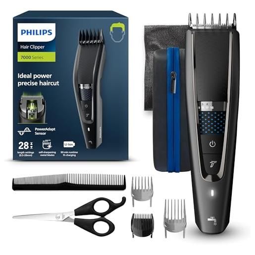 Philips hair clipper serie 7000 regolacapelli con tecnologia trim-n-flow pro, modello hc7650/15, argento nero