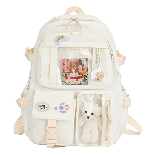 KENANLAN grande zaino kawaii con orso carino accessori borsa scuola giapponese con tasche multiple per ragazze adolescenti, d
