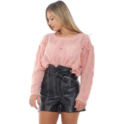 Twinset Milano maglia donna a trecce e frange rosa xs