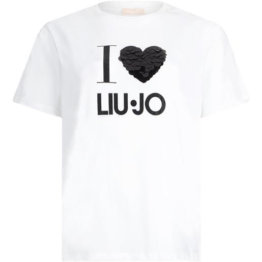 Liu Jo t shirt donna con logo in paillettes bianco s, m, l