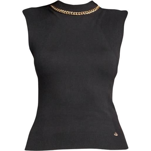 Liu Jo maglia donna smanicata con dettaglio collana nero m