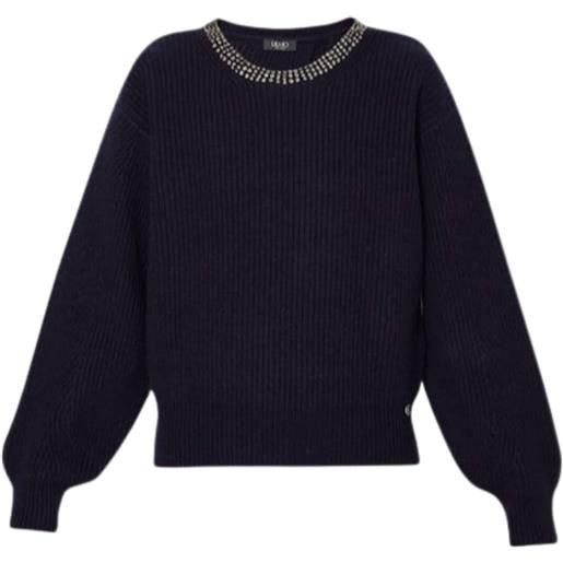 Liu Jo maglia donna in lana con strass al collo blu navy l