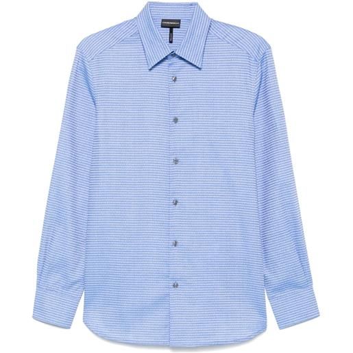 Emporio Armani camicia in cotone con logo jacquard - blu