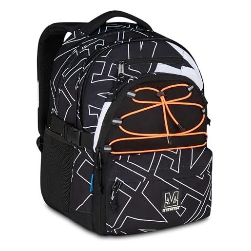 Mitama zaino scuola #bdbf legacy, nero, zaino triplo scomparto, tasca porta borraccia, porta usb integrata, larghezza regolabile, zaino scuola media e superiore, ragazzo