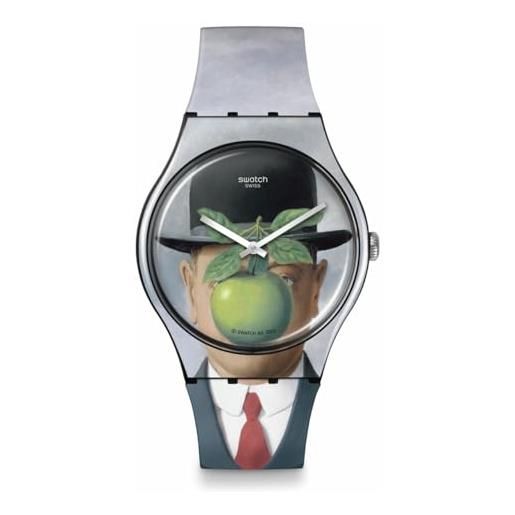 Swatch nuovo gent le fils de l'homme by rene magritte orologio al quarzo, nero, orologio al quarzo