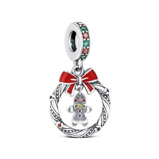 KEQ charm in argento sterling 925 con ciondolo a forma di natale, per braccialetti pandora moments, regalo di natale per donne, min, argento sterling, zircone