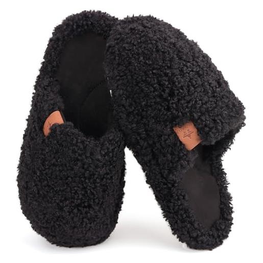 WYSFLY pantofole donna comode e morbide ciabatte da casa in peluche con schiuma memory foam nero