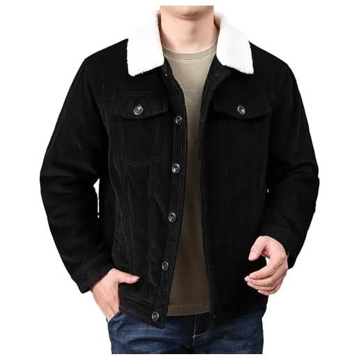 rismart uomo velluto a coste giacca foderato sherpa camionista bottoniera colletto con risvolto cappotto caldo invernale caffè, l