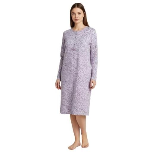 Viterbo Biancheria camicia da notte donna in 100% caldo cotone interlock invernale ps22041 con bottoni (malva, m)