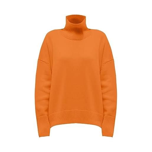 SRTUMEY dolcevita maglioni per le donne caldo maglione allentato maglioni casual vestibilità larga manica lunga solido collo alto pullover maglione, arancione, l