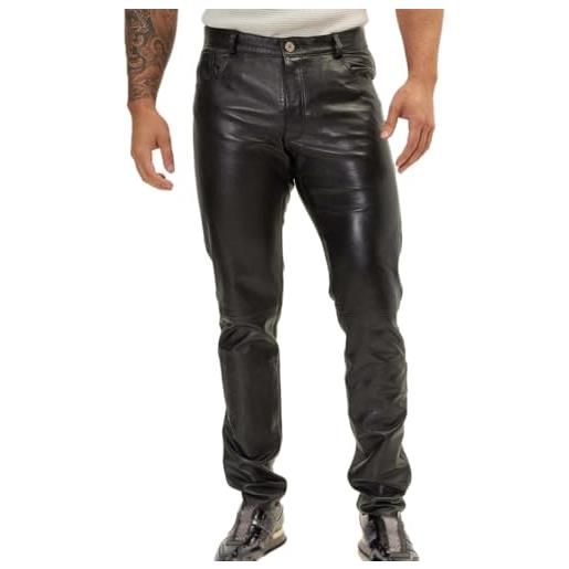 Oanviso pantaloni di pelle da uomo slim fit pantalone moto pants pantaloni in pelle artificiale taglio gamba dritta pantalone di cuoio steampunk pants elasticizzati pantaloni in pelle a nero xl