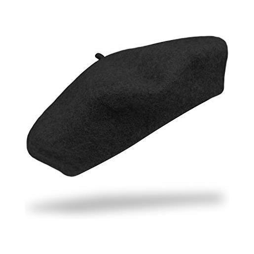 fiebig basco uomo & donna | berretto in lana con fodera | in molte misure e colori | basco in pura lana vergine al 100% | basco in feltro fatto in italia (57-m, nero)