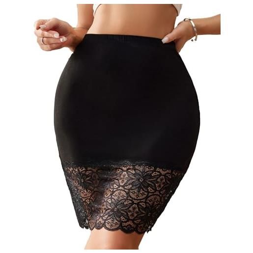 Nolrahiur mezza sottoveste da donna sotto i vestiti, gonna antiscivolo con bordo in pizzo floreale, s-xl, nero, medium