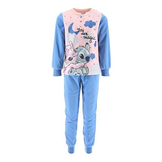 Disney lilo e stitch, pigiama lungo, pile, ragazza, blu, 4 anni