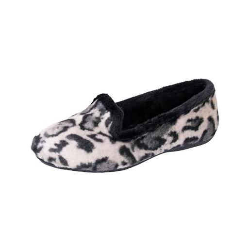 JOMIX pantofole donna invernali scarpe ballerine in pelliccia sintetica ciabatte chiuse da casa elegante leopardate leggere calde e morbide es2024-5 (nero, 41)