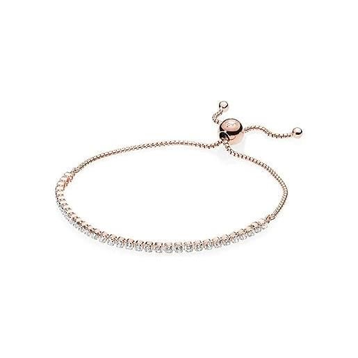 PANDORA timeless bracciale da tennis con chiusura scorrevole brillante placcato in oro rosa 14 k con zirconia cubica trasparente, 1