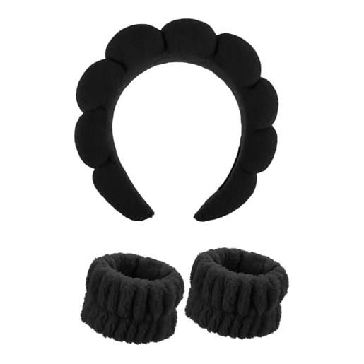GIKPAX fascia per la cura della pelle, fasce da polso per il lavaggio del viso, set di spugna morbida per il trucco, fascia per capelli, fascia per il lavaggio del viso, fascia da polso antiscivolo (nero)