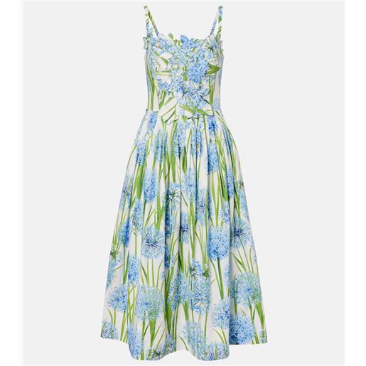 Oscar de la Renta abito midi allium in misto cotone con stampa floreale