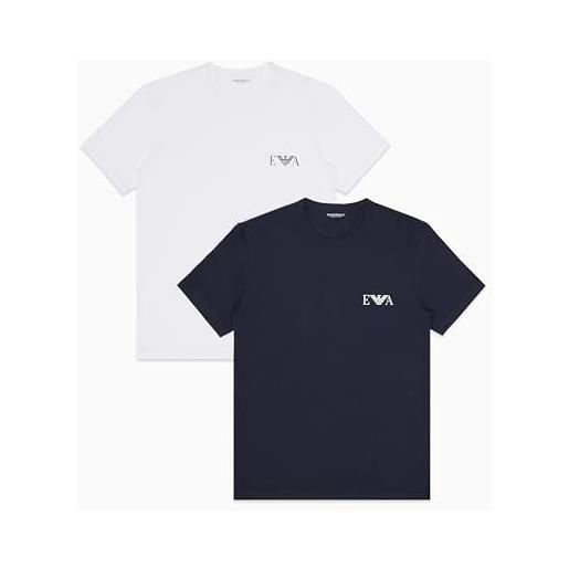 Emporio armani man bold monogram - confezione da 2 magliette a girocollo bianco, taglia m, bianco/blu. , m