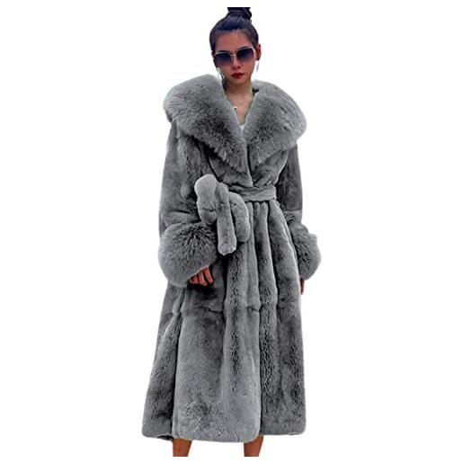 Kuteng cappotti invernali da donna con collo in pelliccia, cappotto in pelliccia sintetica da donna cappotto lungo capispalla caldo, capispalla larghi e casual da donna, grigio, 5xl