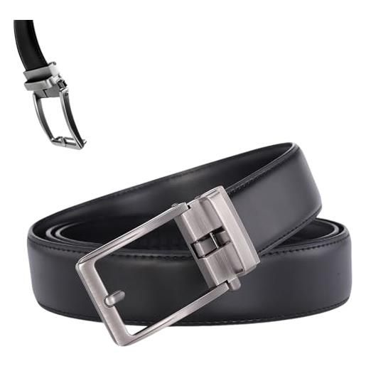 VOCEUMA cintura uomo senza buchi - cintura automatica regolabile in pelle premium con fibbia a scorrimento, adatta per look classici e casual (nero semplice)