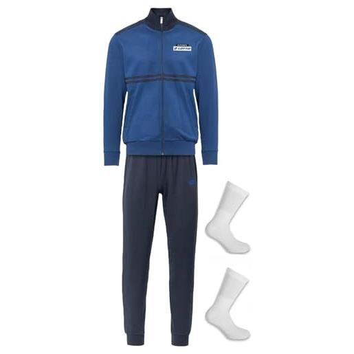 Lotto tuta felpata uomo + calze tennis omaggio - tuta sportiva autunno inverno con zip intera cotone felpato (it, testo, l, regular, regular, jeans 227)