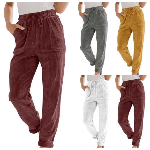 Generic baggy - pantaloni da donna in velluto a coste, elasticizzati, a vita alta, invernali, alla moda, casual, lunghi, con tasche, pantaloni sportivi da donna, colore: rosso, l