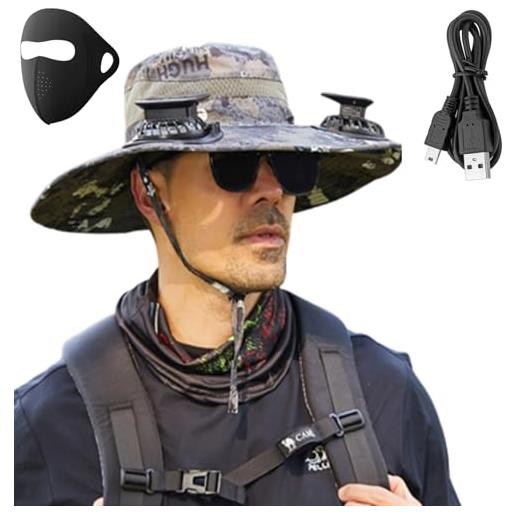 NNBWLMAEE cappelli da pesca con ventaglio solare a tesa larga, cappello con ventole integrate, cappelli impermeabili da esterno (1pc-e)