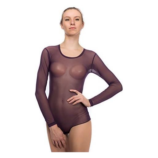 tinetill Body da donna Body ricamato Top in pizzo Body da festa Scava fuori Top trasparente Camicette eleganti a maniche lunghe Top estivi con scollo a V in rete