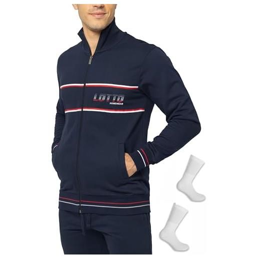 Lotto tuta felpata uomo + calze tennis omaggio - tuta sportiva autunno inverno con zip intera cotone felpato (it, testo, xl, regular, regular, blu 225)