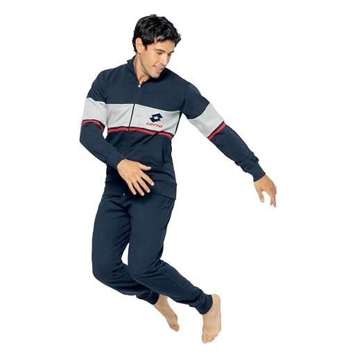 LOTTO homewear tuta sportiva uomo in cotone garzato pimavera estate leggera s m l xl xxl 3xl 4xl 5xl (it, testo, xl, regular, regular, blu 171)