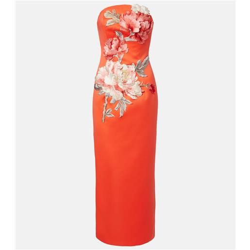 Leo Lin abito lungo ava in raso con applicazioni floreali