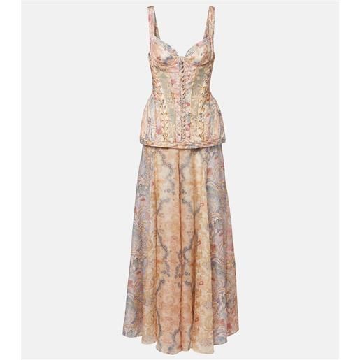 Zimmermann abito lungo rebellion in lino con stampa floreale
