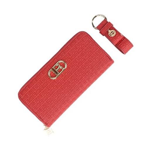 Laura Biagiotti cofanetto regalo donna, portafoglio grande con cerniera e portachiavi elegante in similpelle rosso