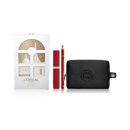 L'Oreal Paris l'oréal paris pochette regalo make up con rossetto infaillible matte resistance e matita labbra color riche, per un look festivo, con elegante pochette nera, 420 true romance, 300 le rouge paris