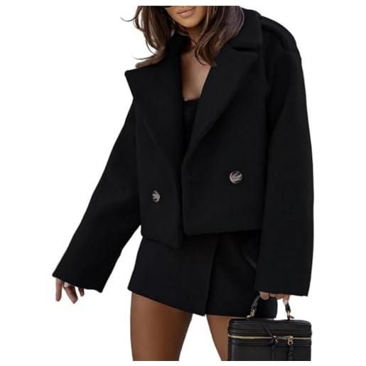 xxxiticat donna misto lana cropped trench cappotto autunno inverno piselli cappotto doppio breasted blazer giacche cappotto di moda, nero , s