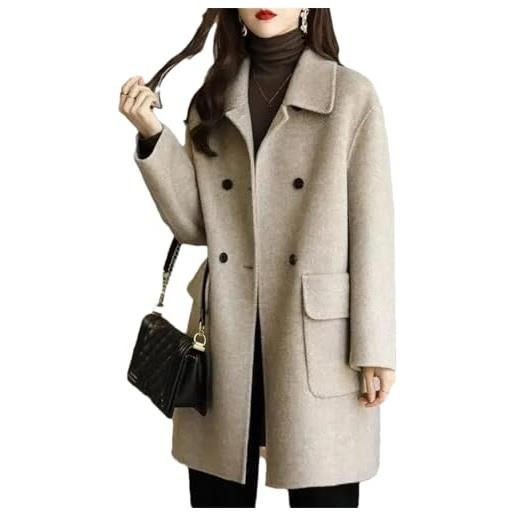Generic inverno donne cappotto di lana sciolto cappotti di lana doppiopetto cashmere lana cappotto lungo, grigio, xl