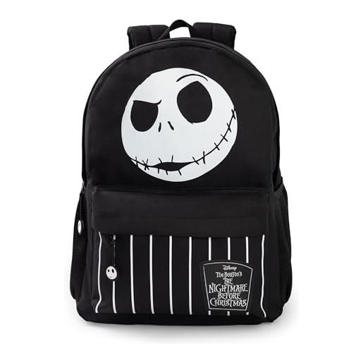 Disney zaino di jack skellington di nightmare before christmas | design a strisce bianche e nere | zaino scolastico con cerniera per il ritorno a scuola e per trasportare libri | merchandising