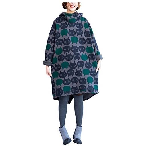 Youlee donna gattino capo stampato cotone denso felpa con cappuccio con tasche