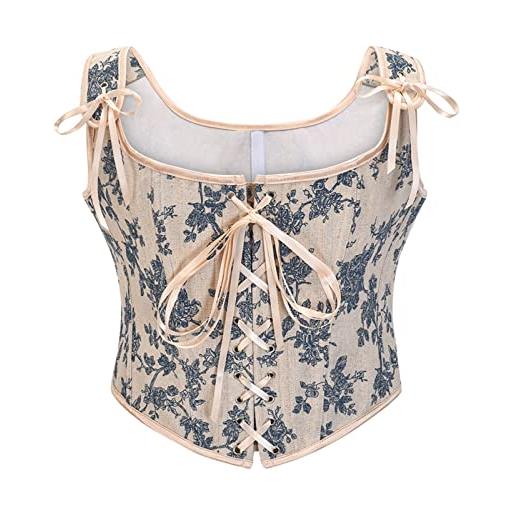VYLYNL body suit con fibbia 2022 nuovo reggiseno con cinturino anteriore francese retrò stampa sovrapposizione tunica da donna mutande dimagranti, marina militare, l