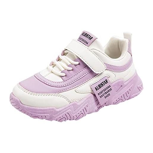 FGUUTYM scarpe sportive per bambini a piedi nudi, unisex, per bambini e ragazze, traspiranti, leggere, in rete, con fondo piatto, antiscivolo, comode da ginnastica, lilla, 35 cm eu